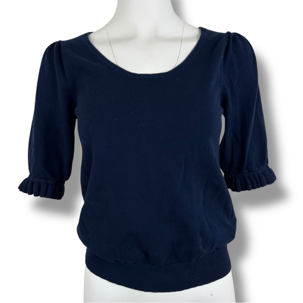 TUCKERNUCK Navy Blue Sweater XS Scoop Neck Puff Sleeve